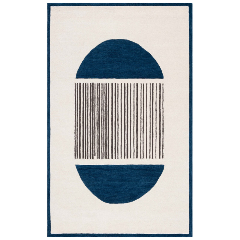 Tapis bleu marine / ivoire en laine / coton touffeté à la main Athelistan Rodeo Drive, Rectangle 6 pi x 9 pi