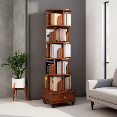 Bibliothèque rotative, bibliothèque d'angle à 360 degrés pour les petits espaces, bibliothèque à 6 niveaux avec roulettes