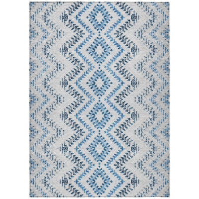 8' X 10' Navy Blue And Denim Blue Geometric Washable Indoor Outdoor Area Rug