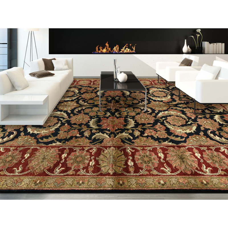 Hand Knotted Wool Oriental Area Rug in Blue And Red