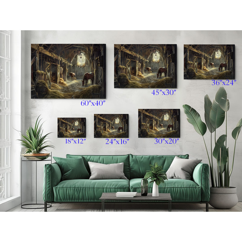 Reproduction de peinture, reproduction d'art sur toile Magical Wooden Stables with Horses, H 16 po x l 24 po