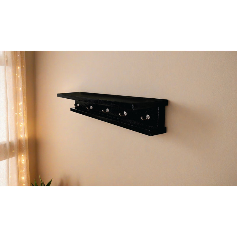 Rayne 3 Piece Oak Shelves With Hooks, 4.75" H x 60" W x 4" D