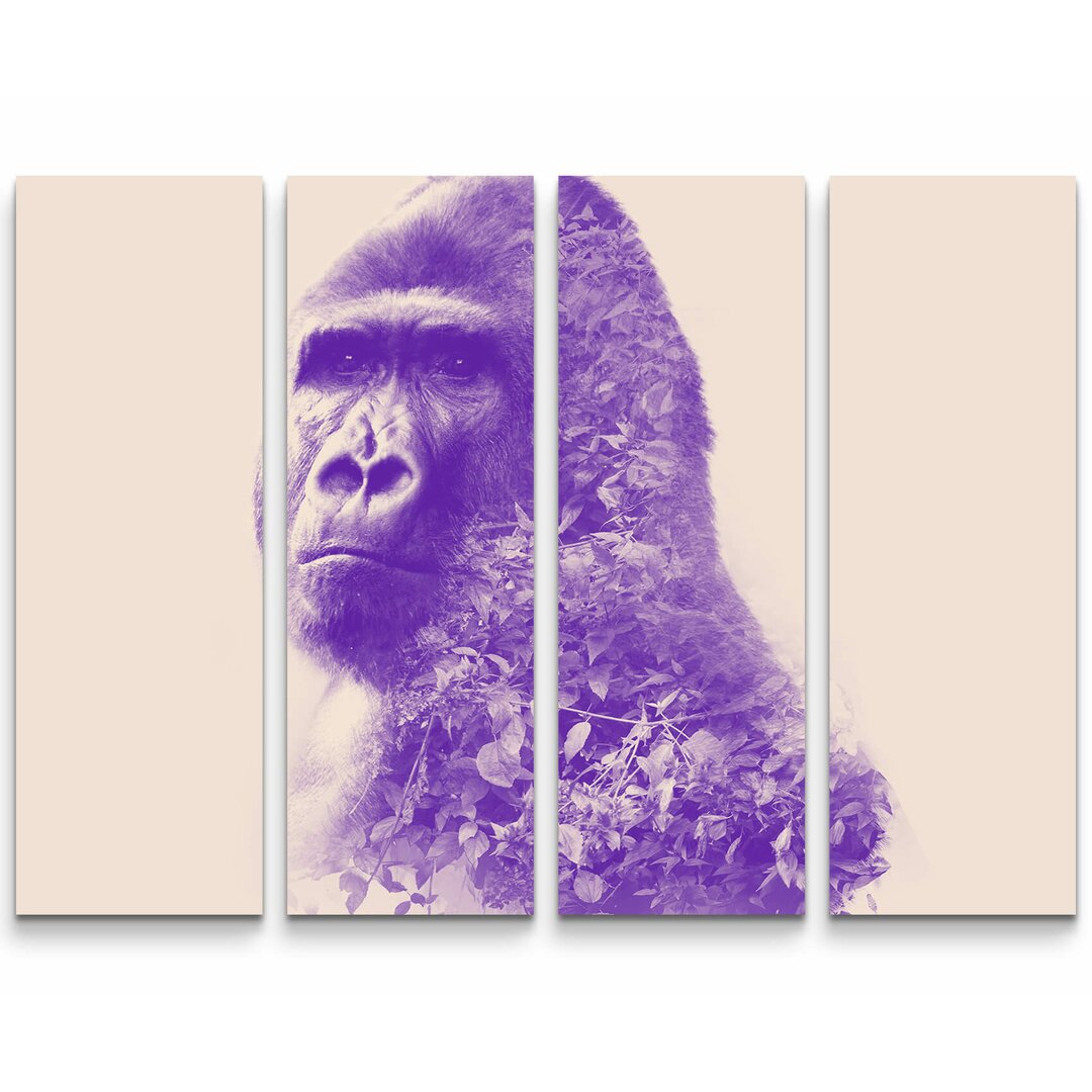 4-tlg. Leinwandbilder-Set Lila Gorilla Portrait mit Wald