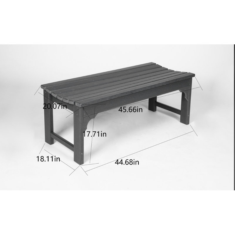 Banc Adirondack en PEHD gris sans dossier - texture bois, résistant aux rayons UV