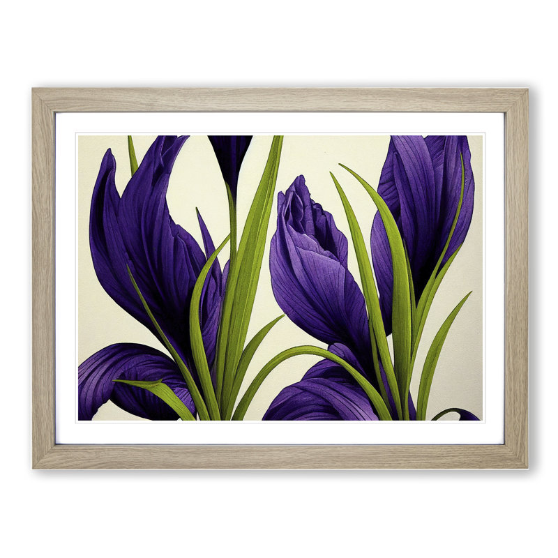 Tremendous Iris Flowers - Single Picture Frame Print, 46cm H x 64cm W x 2cm D, Oak