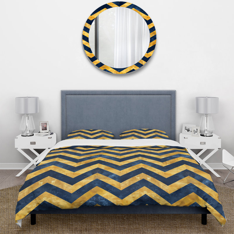 Ensemble de housse de couette Golden Chevron X III - Midcentury, Queen Duvet Cover + 2 Standard Pillow Shams