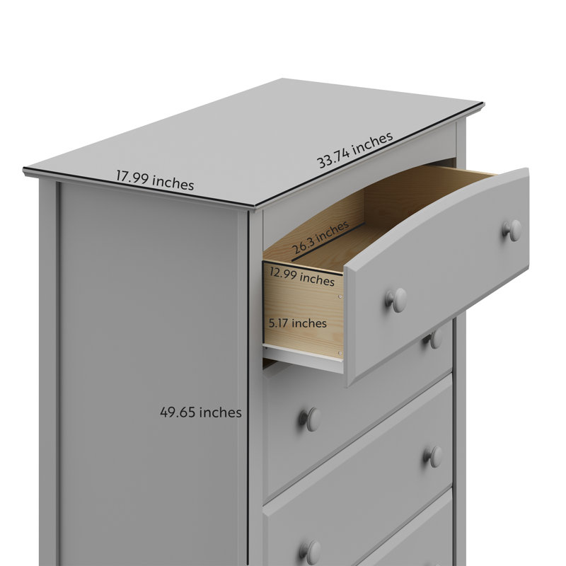 Kenton 5 Drawer Chest, Pebble Gray