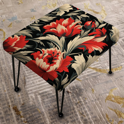 Red And Beige Victorian Ikat Legacy Flowers - Ikat Rectangle Ottoman