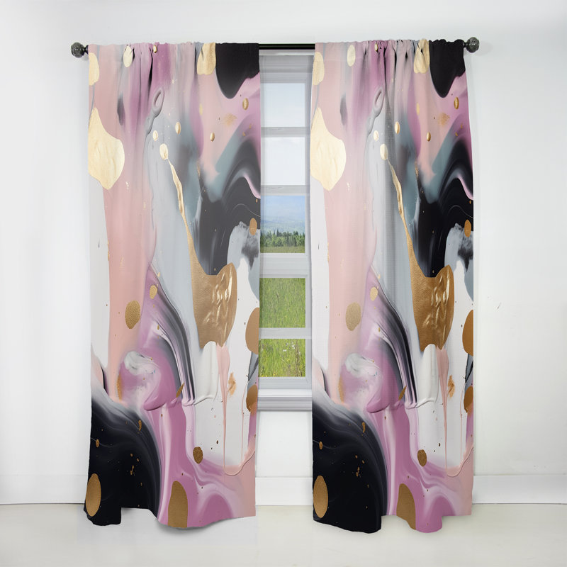 Morrie - Pink And Gold Mysterious Marble VII - Modern Velvet Curtain - Room Darkening - 1 panel, 52" W x 63" L
