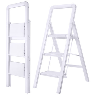 3-Step Aluminum Folding Step Ladder,330 lbs Capacity,Anti-Slip Pedals,Lightweight Foldable Step Stool for Home Kitchen Office-Champagne Gold