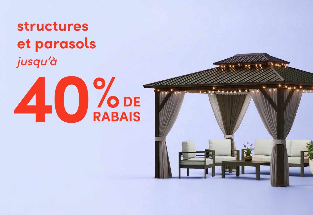structures et parasols en solde