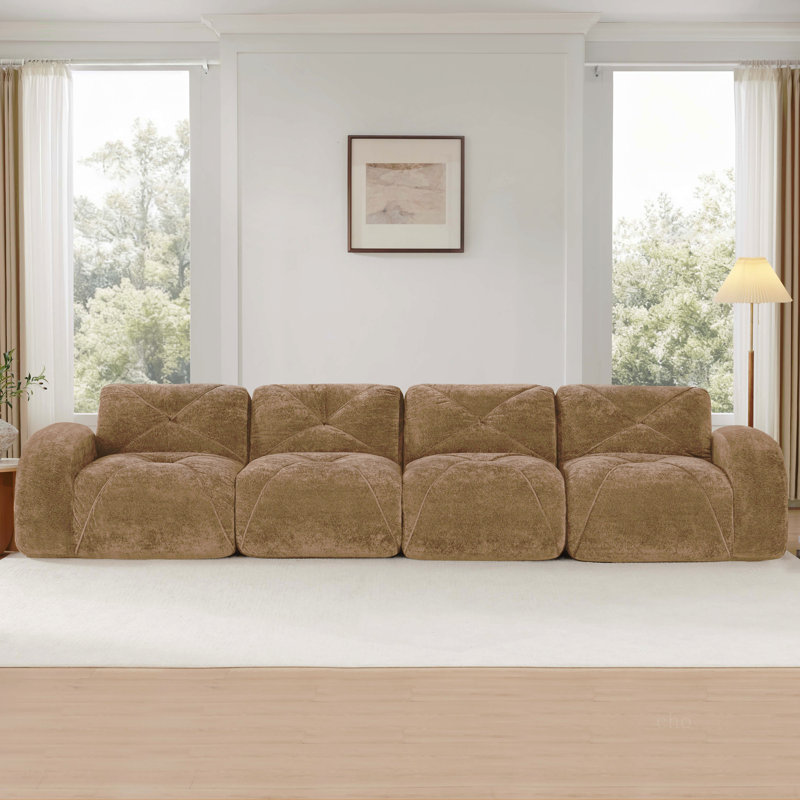 Tissu de velours doux de 140 po, canapé désossé avec capitonnage, éponge haute densité 32D, fond ergonomique, aucun assemblage requis, conception antidérapante inférieure, pour les salons, le cinéma maison, le chameau