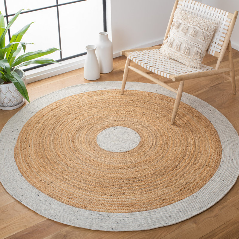 Marion Hand Woven Jute/Wool/Cotton Rug in Natural, Round 5'