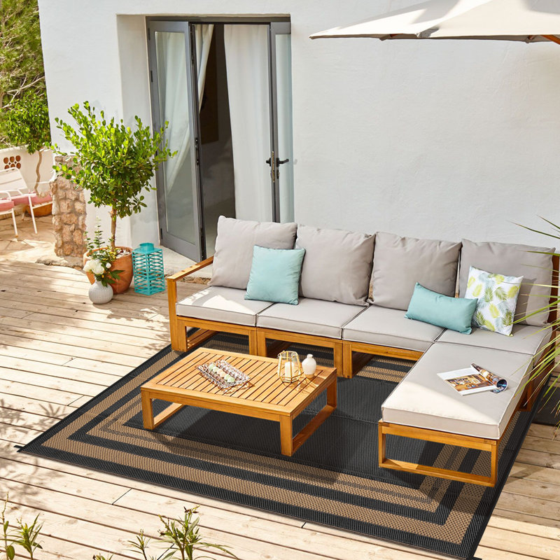 Outdoor Furniture Reversible Outdoor Rug 8x10ft Waterproof - Plastic Straw Patio Carpet - Large, Portable, Mark Resistant - For Patio, RV, Porch, Deck, Garden, Camping, Picnic, Beach - Brown