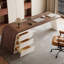 Bureau à 3 tiroirs brun noyer + blanc massif + bois manufacturé-2097471496-2097471499