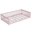 Lit simple au sol avec clôture et porte, lit en bois d'hévéa avec garde-corps de sécurité, rose-264857404-264857400
