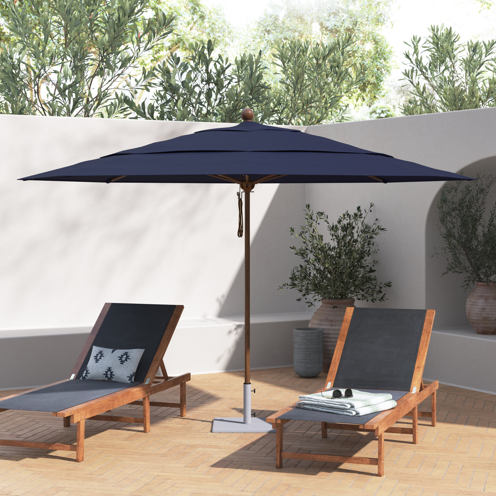 Ambroise 11' Umbrella, Navy Blue- Olefin