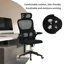 Chaise de bureau ergonomique à haut dossier, grande et haute chaise de bureau en maille avec roulettes, fonction d'inclinaison, appui-tête 3D, soutien lombaire, chaise d'ordinateur pivotante pour la tâche, bureau personnel, noir