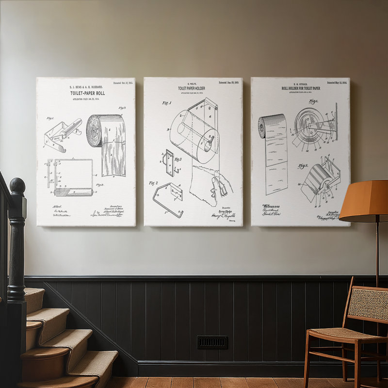 Papier hygiénique brevet I - Toile tendue sur mesure avec châssis - 3 pièces, H 60 po x l 120 po