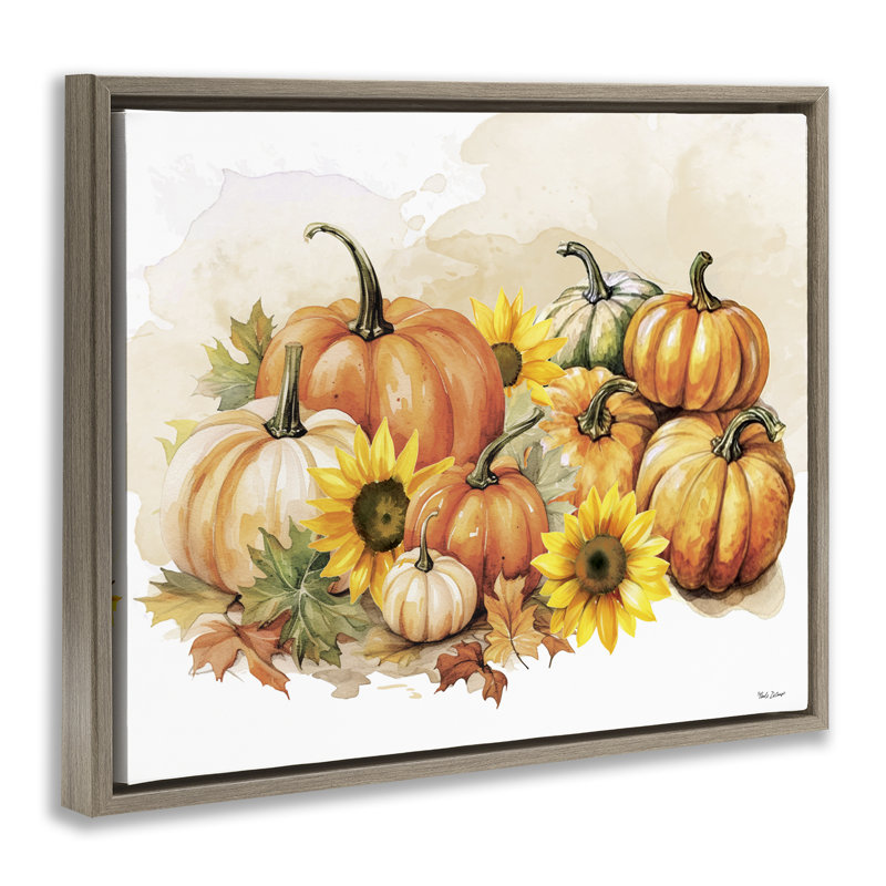 "Pumpkin & Sunflower Bundle", art mural par Nicole DeCamp, Cadre flottant orme Montalcino, H 17 po x l 21 po