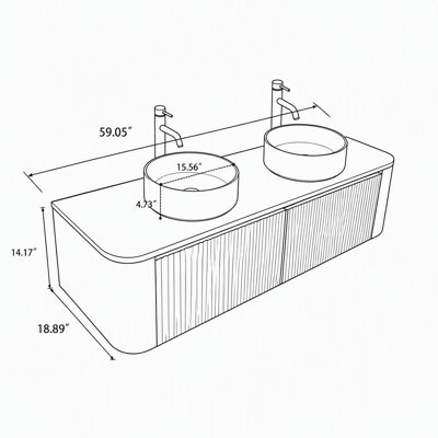 60-Inch Wall-Mounted Double-Sink Bathroom Vanity with Sintered Stone Top, White Ceramic Basins and Towel Rack