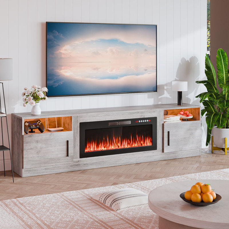 Alazik 80" W TV Stand with Electric Fireplace, Gray