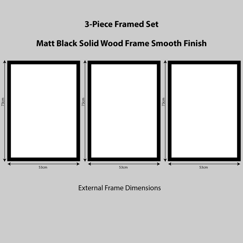 Lunar Reflections - 3 Piece Single Picture Frame Painting Set, Black Framed, 73cm H x 53cm W 