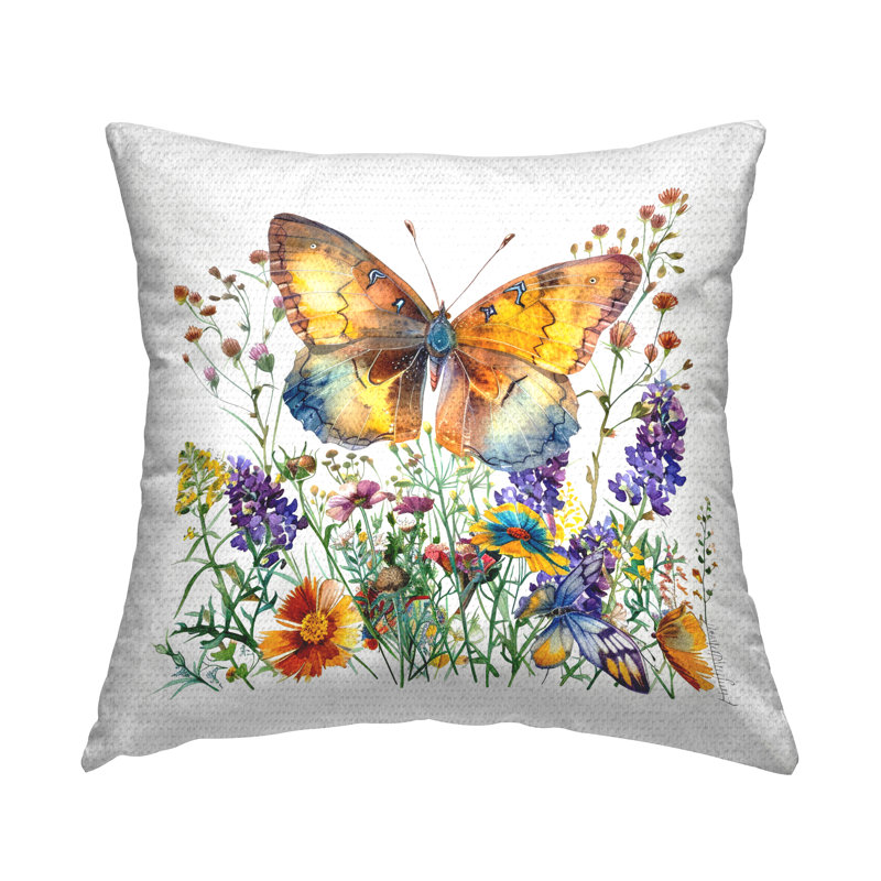 Coussin d'extérieur imprimé de jardin à papillons mixtes par LSR Design Studio
