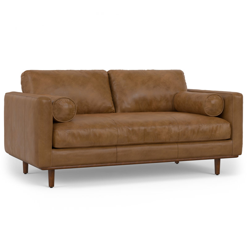Caramel Brown Genuine Leather 72-Inch Lawson Sofa with Pillow-Top Arms
