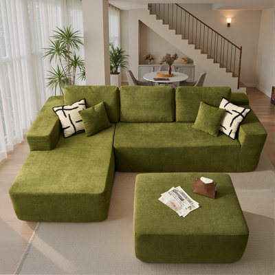 Boneless 106.3" Boneless Floor L-Shaped Sectional Sofa With Ottoman, No-Assembly Cloud Couch For Modern Living Spaces