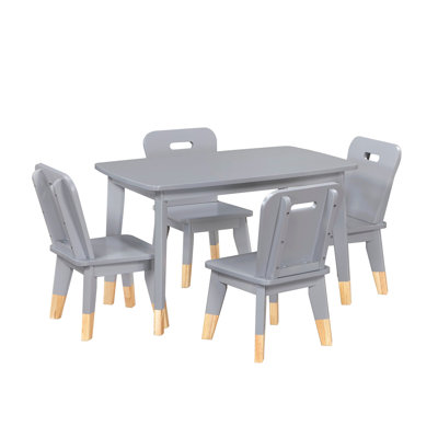 Gray Finish 5-Piece Pack Children Table And Chairs Set Sturdy Wood Frame Furniture