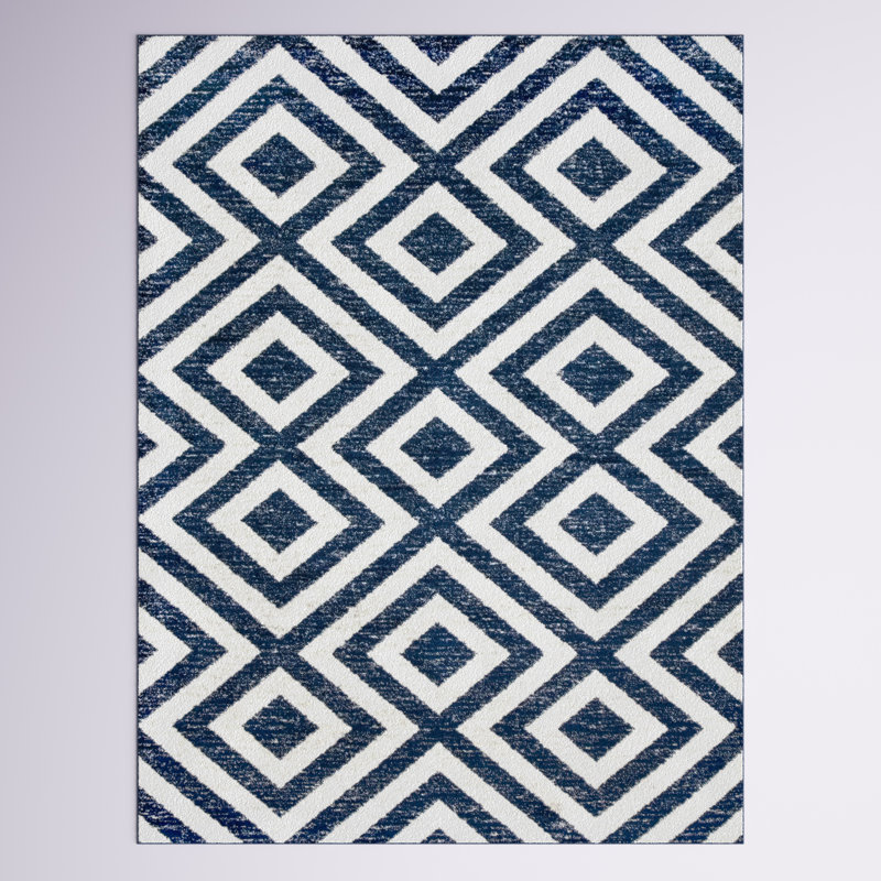 Tapis bleu / blanc Frances, Rectangle l 4 pi x L 6 pi