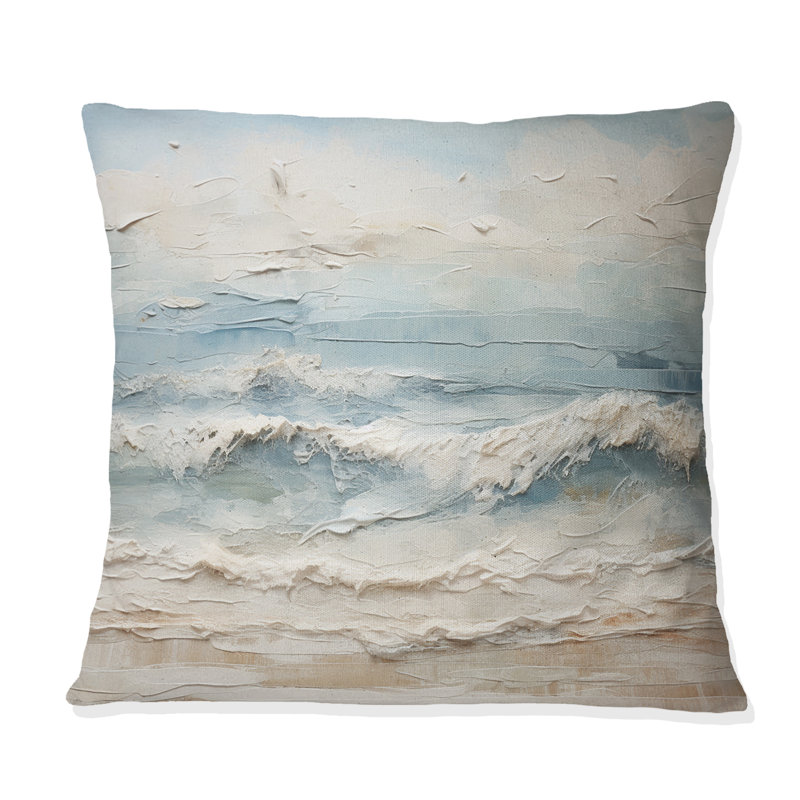 Beige And Blue Coastal Beach Paint - Coastal Beach Printed Throw Pillow