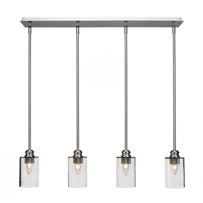 Edge 4 Light Linear Pendalier Shown In Brushed Nickel Finish With 4" Clear Bubble Glass