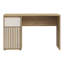 Scandi Style Desk with 1 Door and 1 Drawer, Slatted Details, Youth Room, Home Office, Engineered Wood, Warm Oak Decor/Beige, 120 cm W x 74.4 cm H x 60 cm D