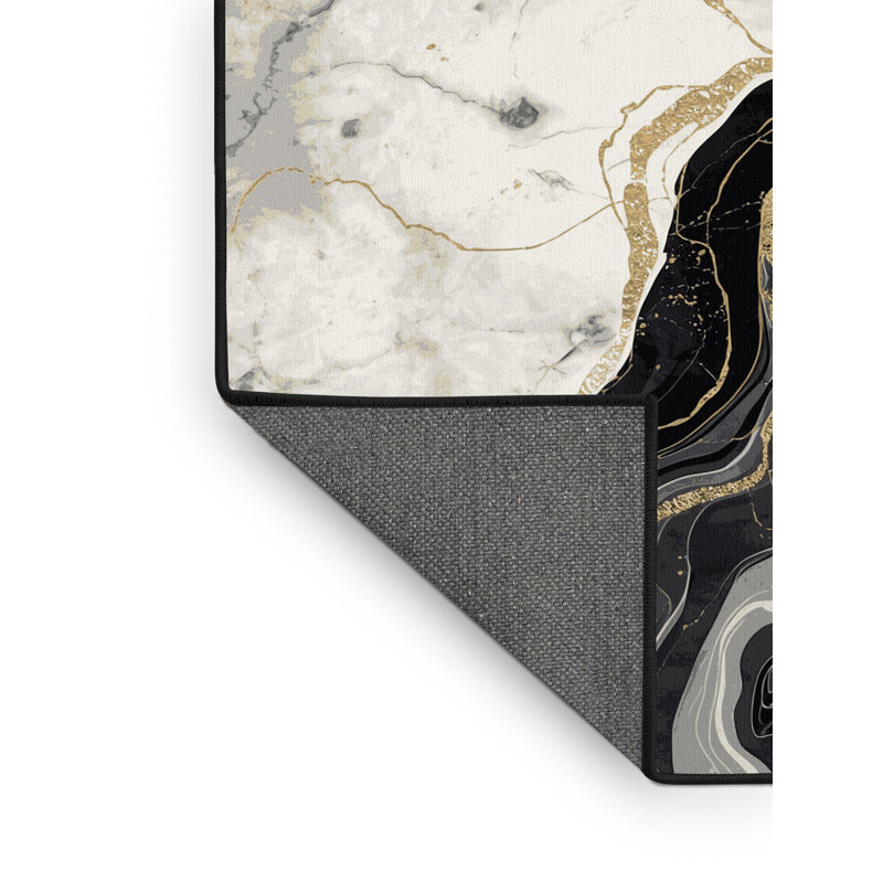 Tapis gris moelleux doux et luxueux en marbre Elwell, 4 x 2