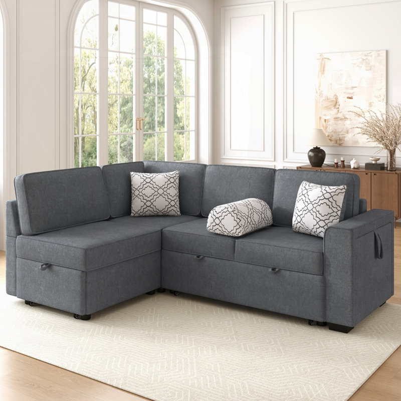Convertible Sectional Sofa Bed, Dark Gray