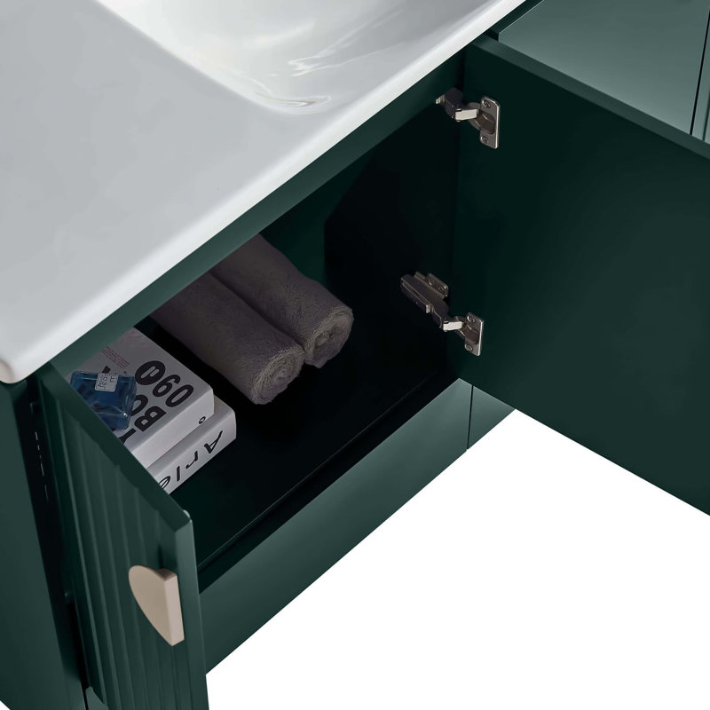 Saimah 47.25'' Double Bathroom Vanity with Ceramic Top, Green, Satin Nickel