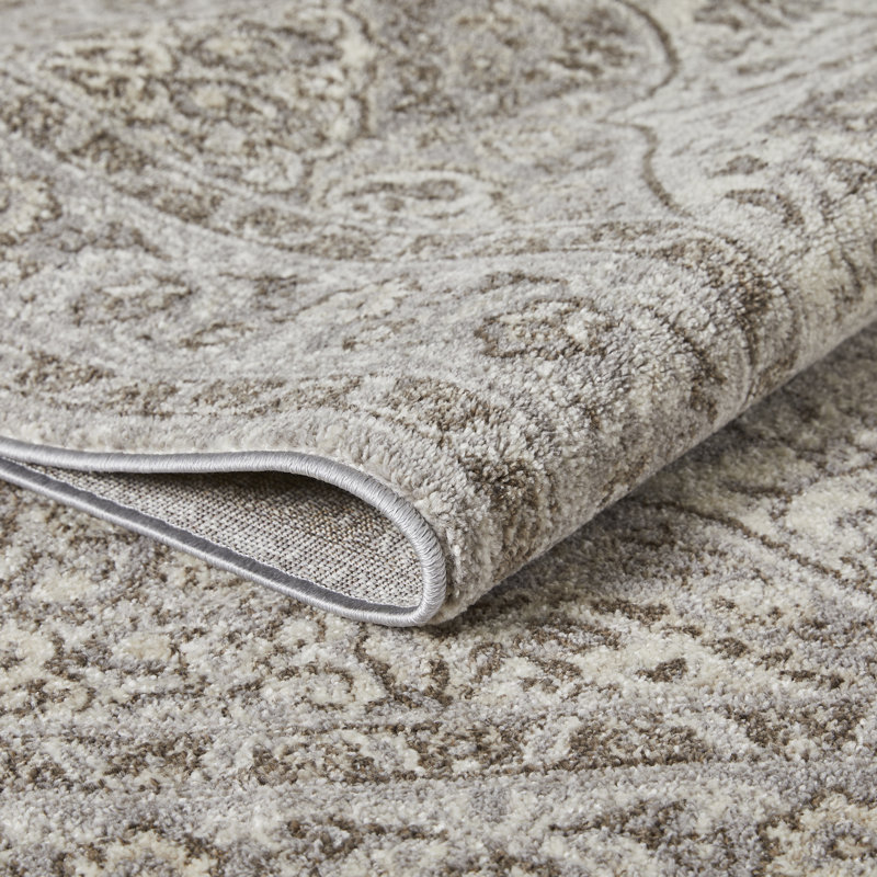 Tapis oriental en polypropylène tissé à la main en gris / brun / beige, Rectangle 9 pi 10 po x 12 pi 10 po