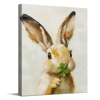 Lapin tenant un trèfle, reproduction d'art sur toile St Patirck Day, décoration murale St Patirck Day pour le salon de la salle de bain, cadeau de bénédiction irlandaise, affiche verte encadrée de 8 x 10 po