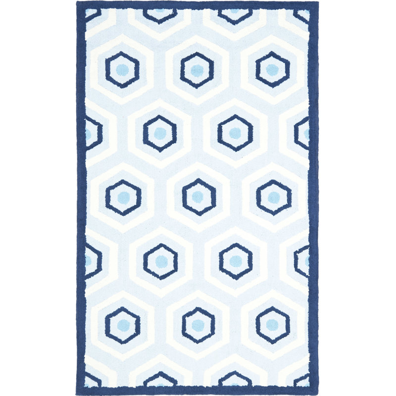 Blue Geometric Hand Tufted Wool Area Rug