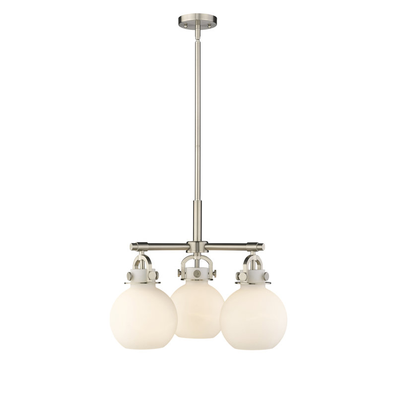 Luminaire suspendu sur tige 3 lumières Lantz, Blanc mat, Nickel satiné