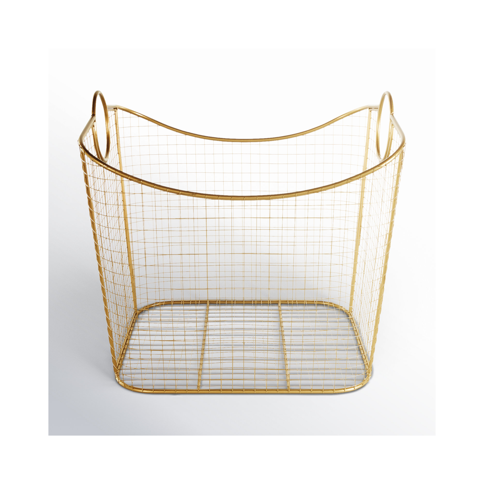 Metal Storage Basket with Ring Handles, Gold