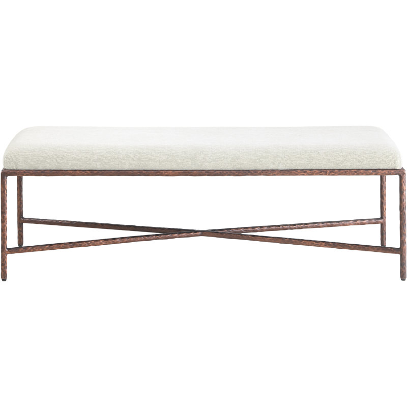 Iyania Chenille Fabric Bench, Cream Chenille Fabric, Bronze