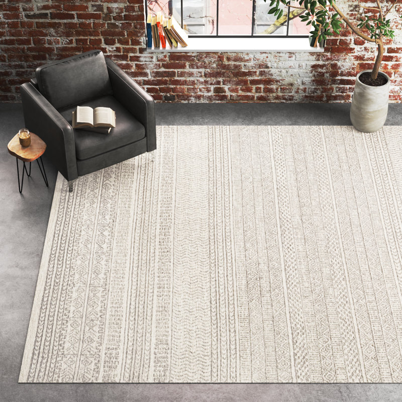 Tapis gris / crème en laine touffeté à la main Lansing, Rectangle 9 pi x 12 pi