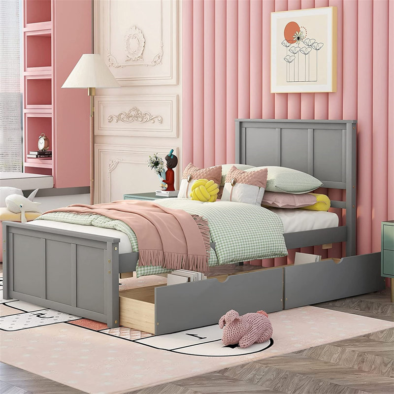 Lit plateforme simple à 2 tiroirs par Red Barrel Studio®, gris