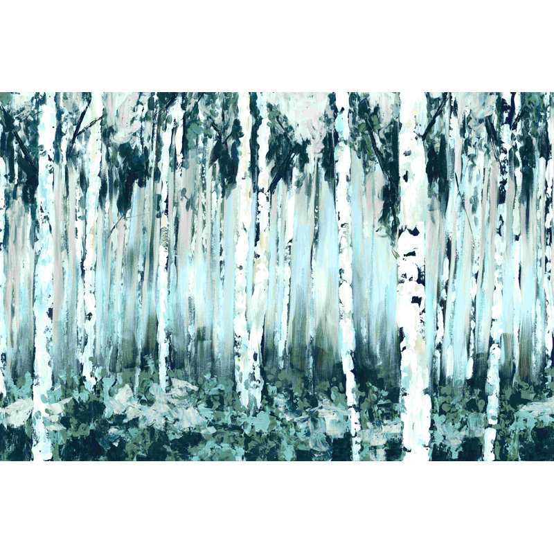Bouleaux bleus argentés - peinture sur toile tendue, H 8 po x l 12 po