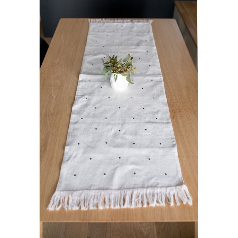 Embroidered Table Runner Green Leaves