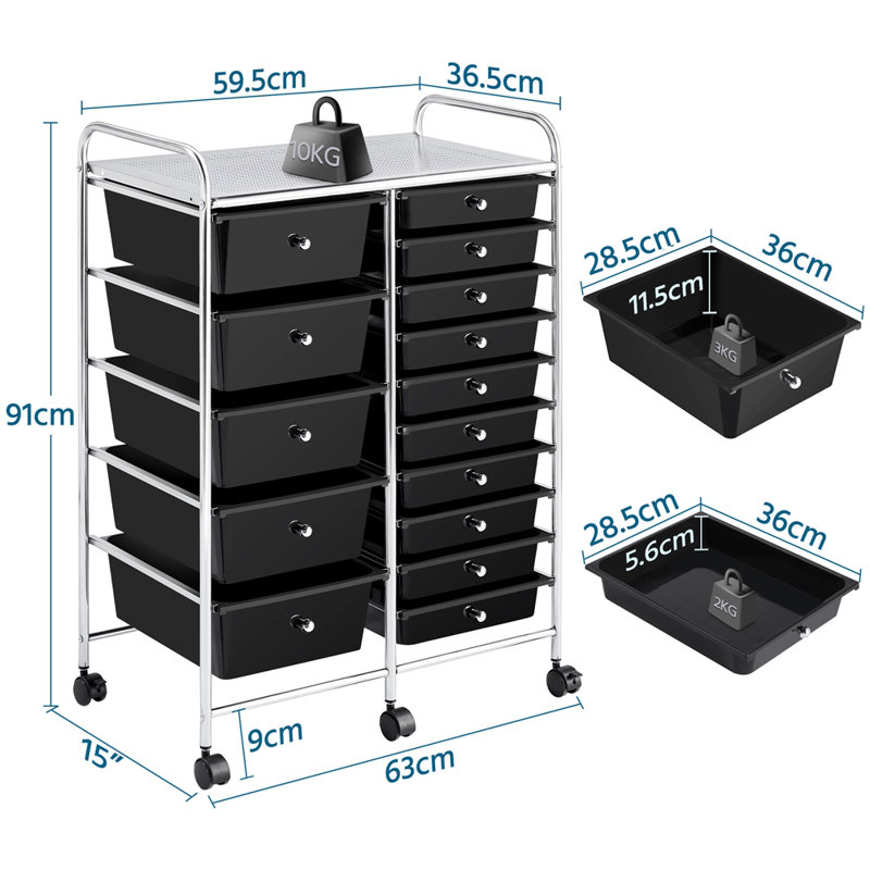 91cm H x 63cm W Utility Cart with Wheels, Black