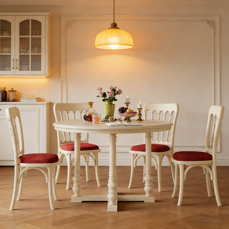 Table ronde en bois massif Exquise et stable, H 30,7 po x l 47,24 po x P 47,24 po, 5 pièces: table, 4 chaises